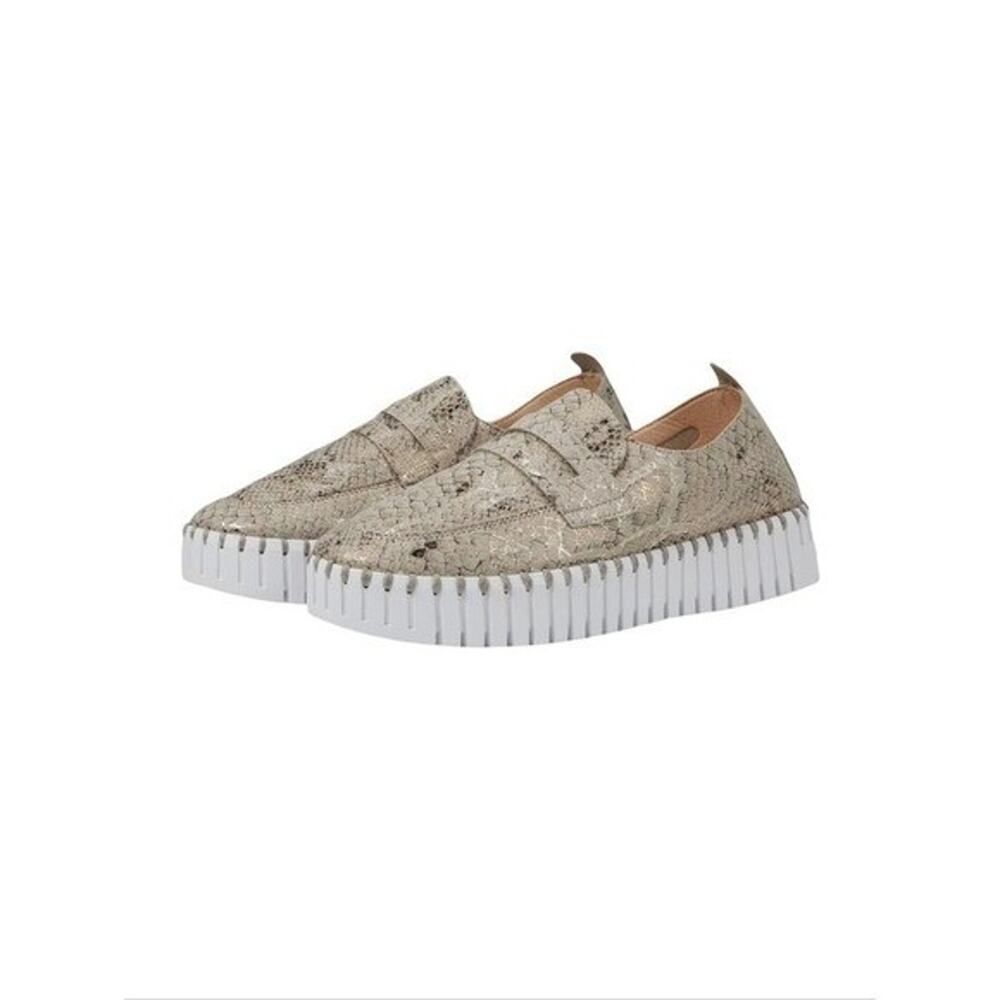 Ilse Jacobsen Tulip 3575 Metallic Snakeskin Penny Loafer Flats Champagne 39